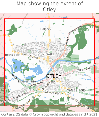 Map showing extent of Otley as bounding box