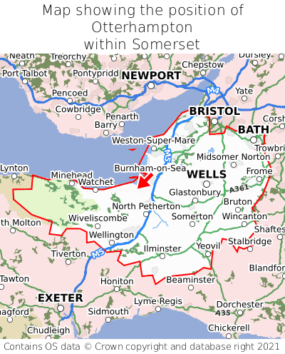 Map showing location of Otterhampton within Somerset