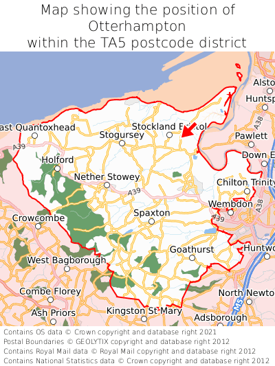 Map showing location of Otterhampton within TA5