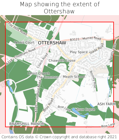 Map showing extent of Ottershaw as bounding box