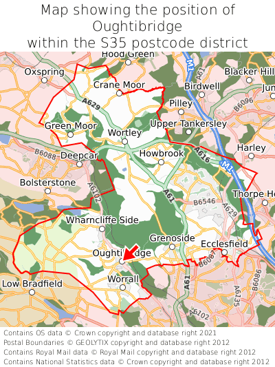 Map showing location of Oughtibridge within S35