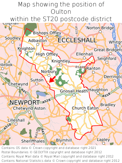 Map showing location of Oulton within ST20