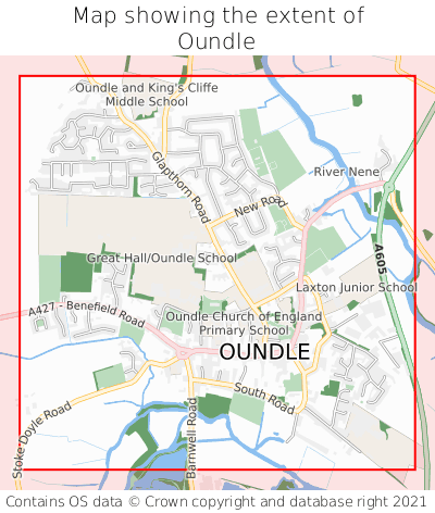 Map showing extent of Oundle as bounding box