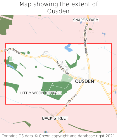 Map showing extent of Ousden as bounding box