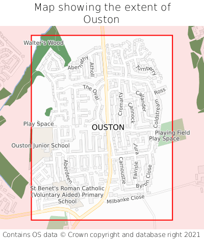 Map showing extent of Ouston as bounding box
