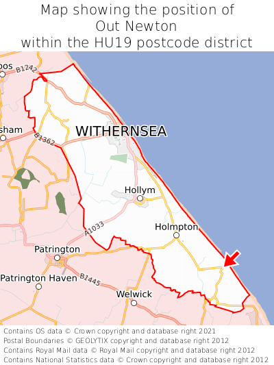 Map showing location of Out Newton within HU19