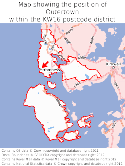 Map showing location of Outertown within KW16