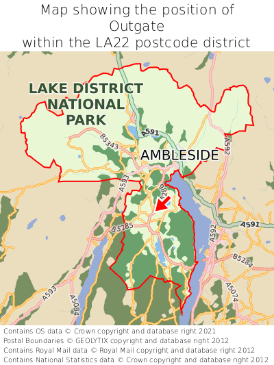 Map showing location of Outgate within LA22