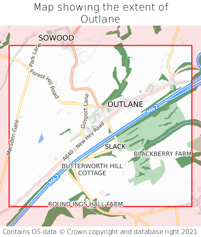 Map showing extent of Outlane as bounding box