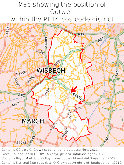 Map showing location of Outwell within PE14
