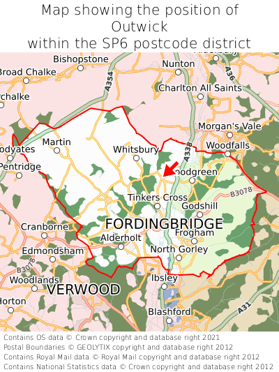 Map showing location of Outwick within SP6