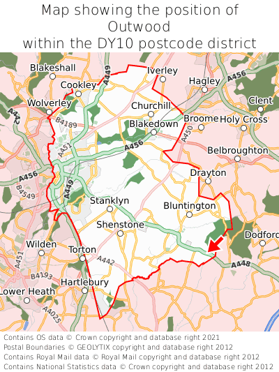 Map showing location of Outwood within DY10