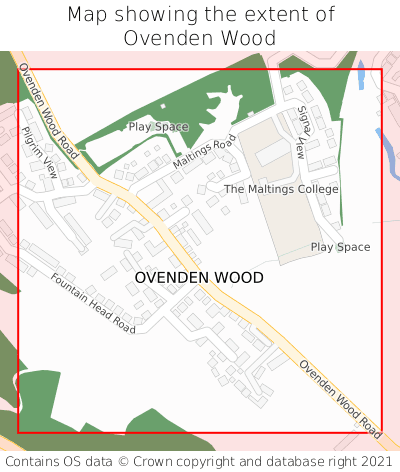 Map showing extent of Ovenden Wood as bounding box