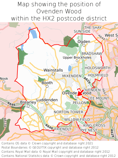 Map showing location of Ovenden Wood within HX2