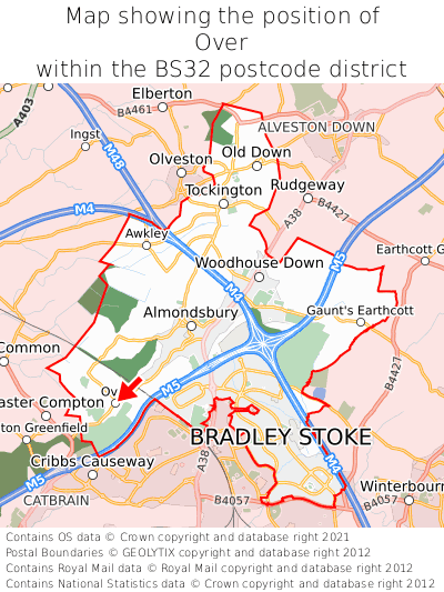 Map showing location of Over within BS32