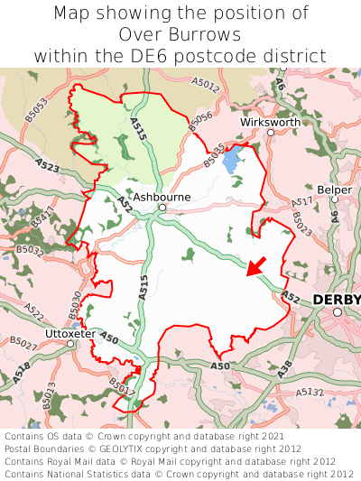 Map showing location of Over Burrows within DE6