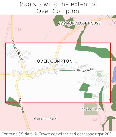 Map showing extent of Over Compton as bounding box