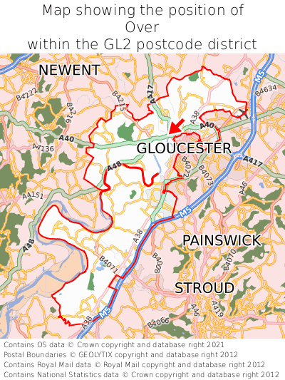 Map showing location of Over within GL2