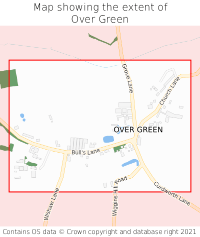 Map showing extent of Over Green as bounding box