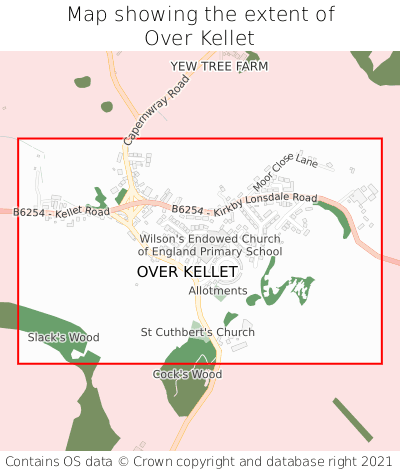 Map showing extent of Over Kellet as bounding box