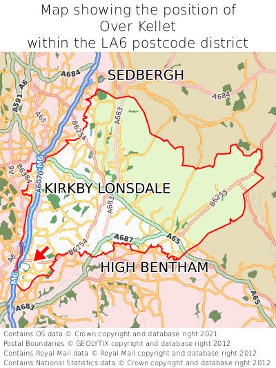 Map showing location of Over Kellet within LA6