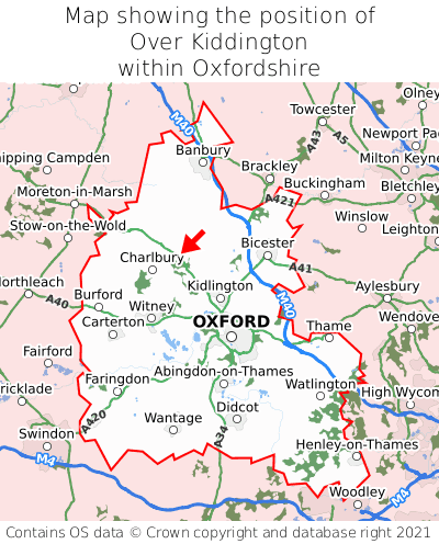 Map showing location of Over Kiddington within Oxfordshire