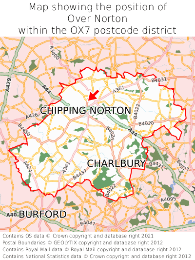 Map showing location of Over Norton within OX7