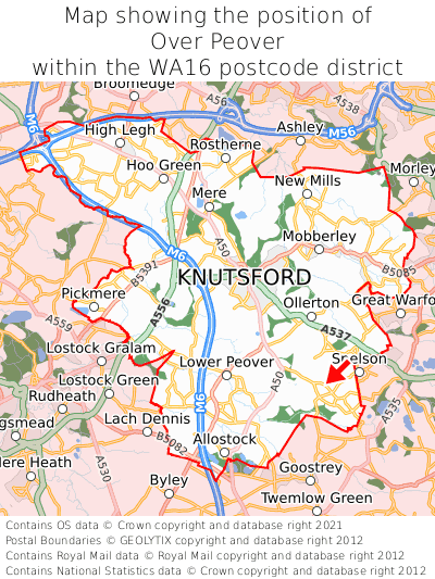 Map showing location of Over Peover within WA16