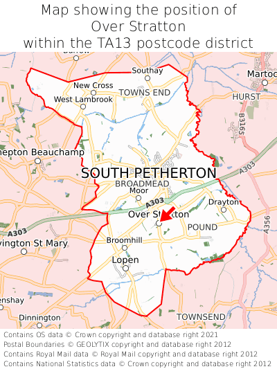 Map showing location of Over Stratton within TA13