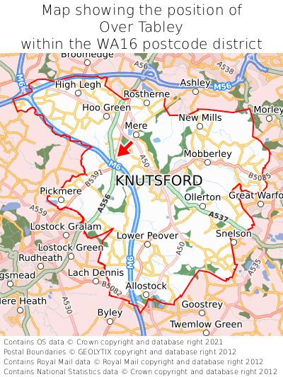 Map showing location of Over Tabley within WA16