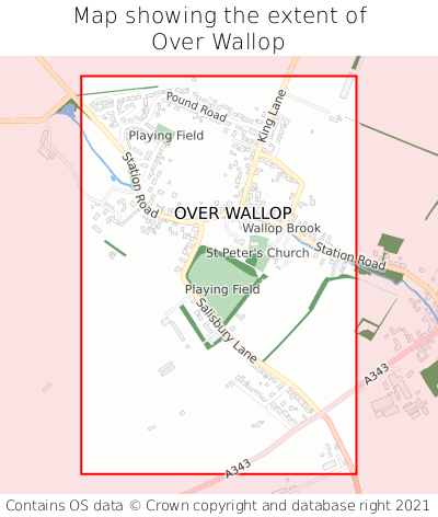 Map showing extent of Over Wallop as bounding box