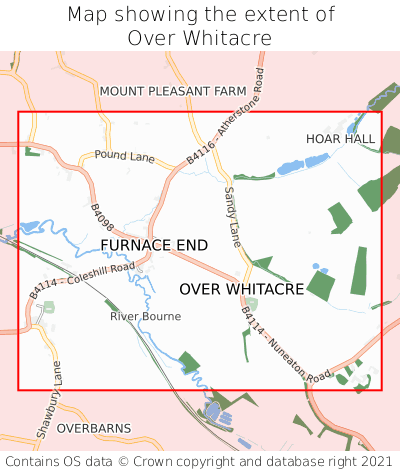Map showing extent of Over Whitacre as bounding box