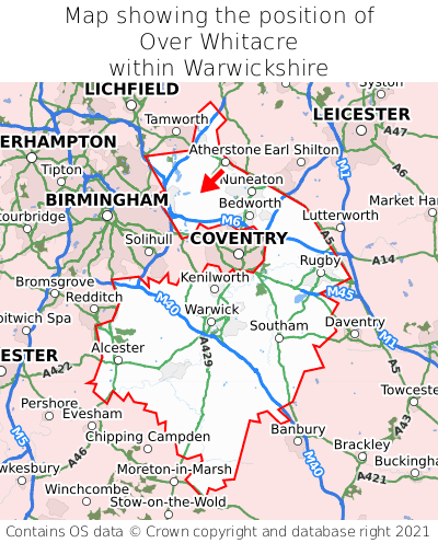 Map showing location of Over Whitacre within Warwickshire