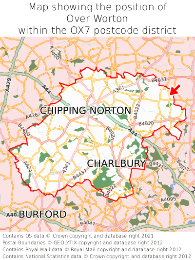 Map showing location of Over Worton within OX7