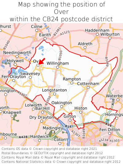Map showing location of Over within CB24