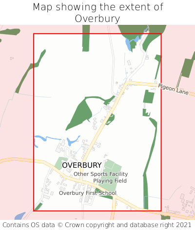 Map showing extent of Overbury as bounding box