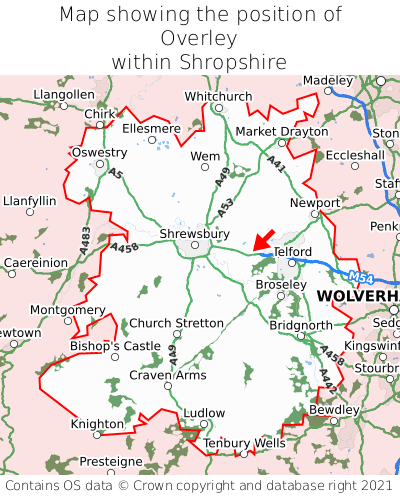 Map showing location of Overley within Shropshire