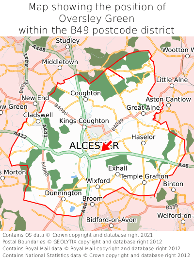 Map showing location of Oversley Green within B49