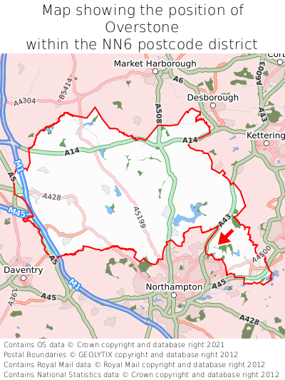 Map showing location of Overstone within NN6