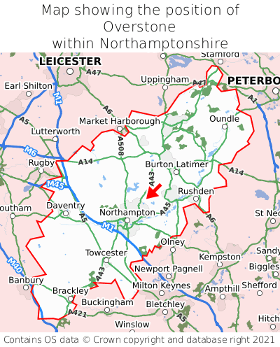Map showing location of Overstone within Northamptonshire