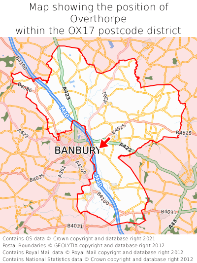 Map showing location of Overthorpe within OX17