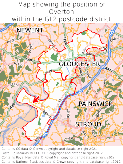Map showing location of Overton within GL2