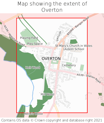 Map showing extent of Overton as bounding box