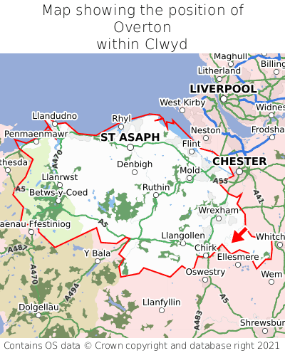 Map showing location of Overton within Clwyd