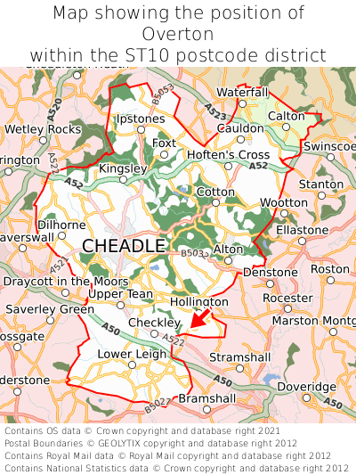 Map showing location of Overton within ST10