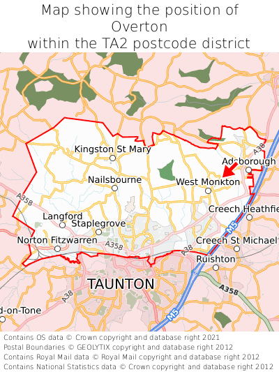 Map showing location of Overton within TA2