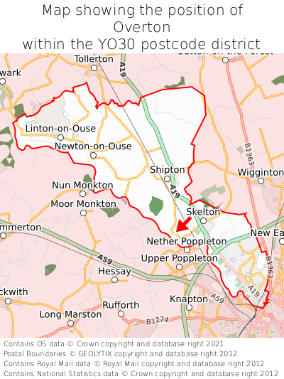 Map showing location of Overton within YO30
