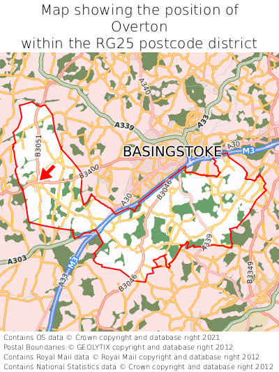 Map showing location of Overton within RG25