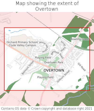 Map showing extent of Overtown as bounding box