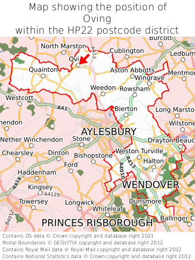 Map showing location of Oving within HP22